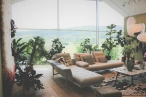 Brown and black sofa set