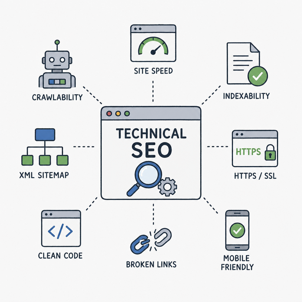 Illustration of technical SEO elements