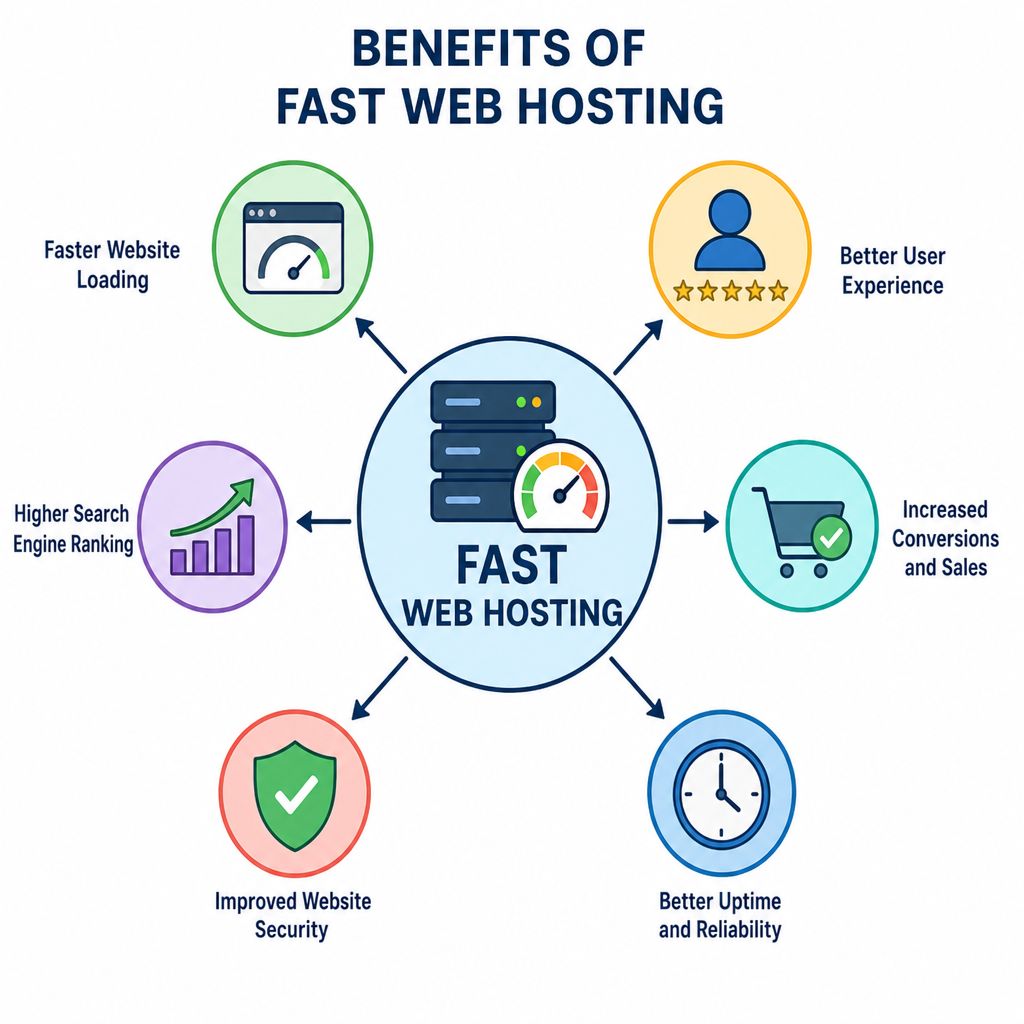 Diagram showing benefits of fast web hosting