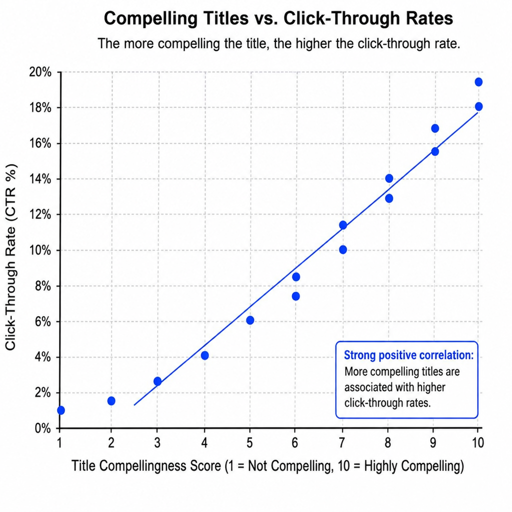 A chart showing the correlation between compelling titles and higher click-through rates