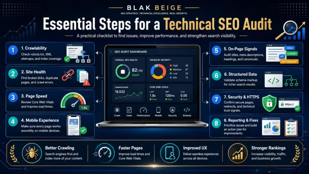 how to conduct a technical seo site audit by BLAK BEIGE