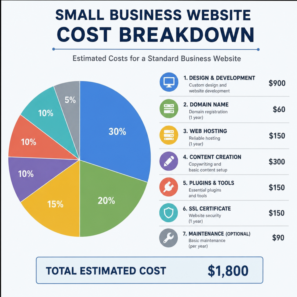 A chart showing a small business website cost breakdown