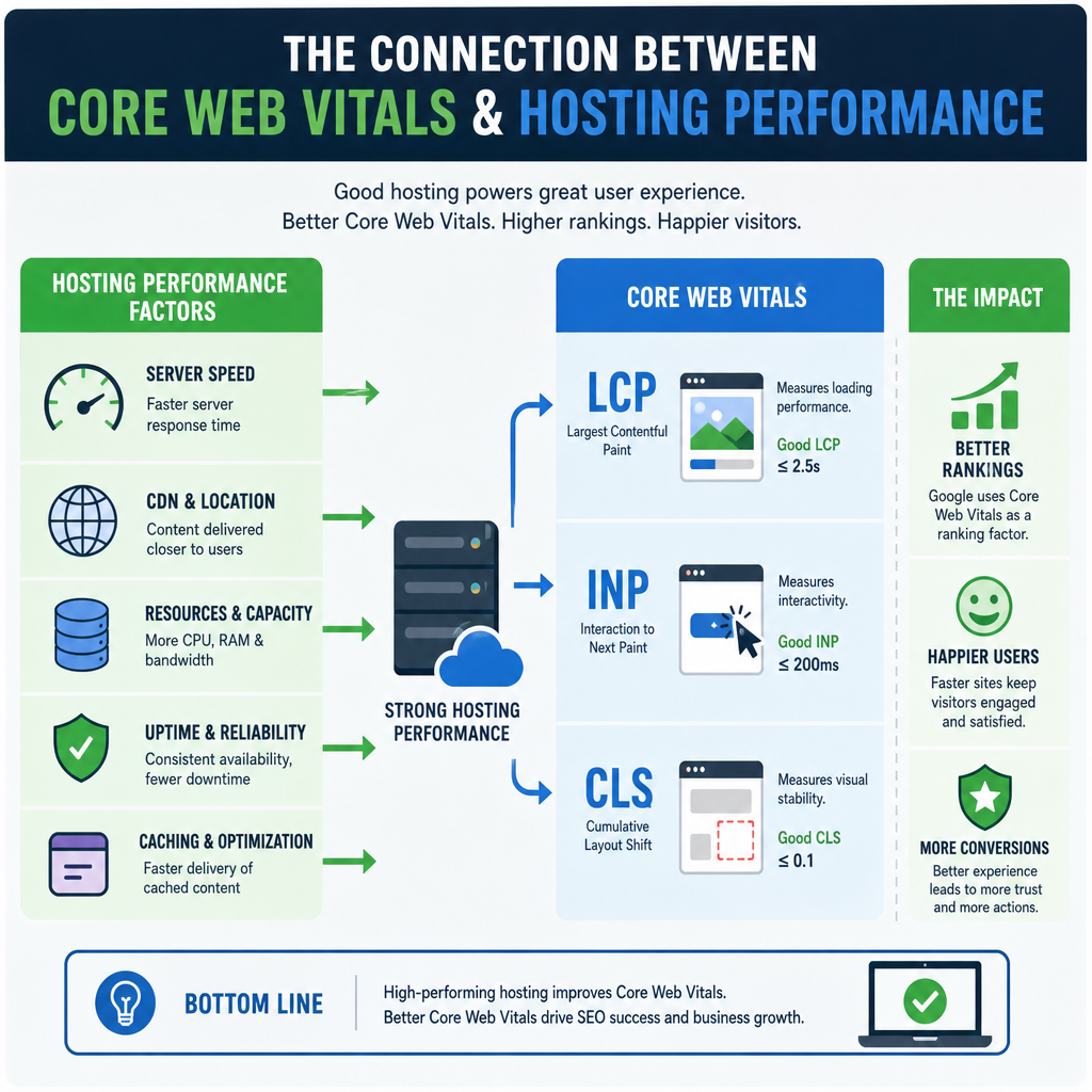 Infographic showing the relationship between core web vitals and hosting performance