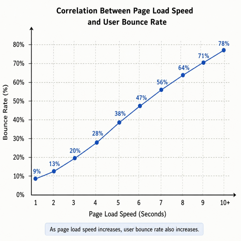 Chart displaying the correlation between page load speed and user bounce rate in ENGLISH