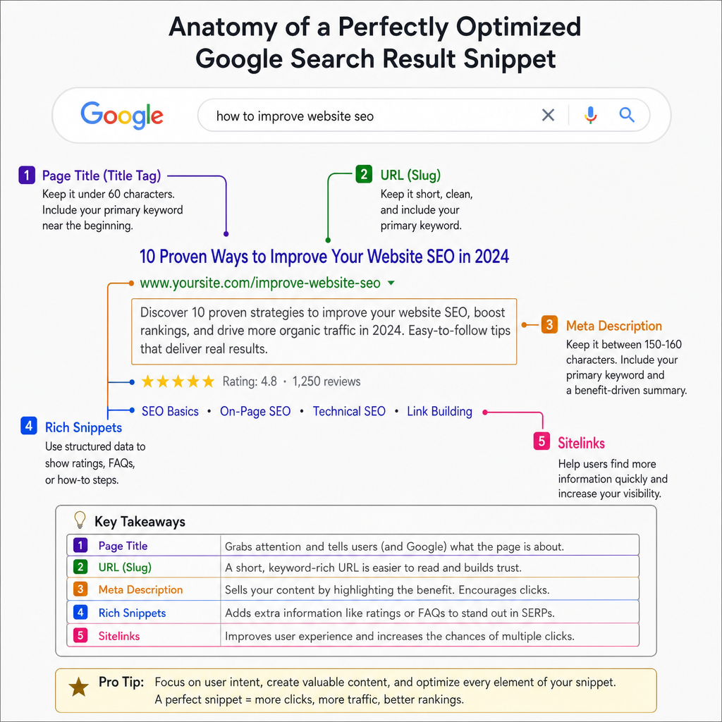 A visual breakdown of a perfectly optimized Google search result snippet